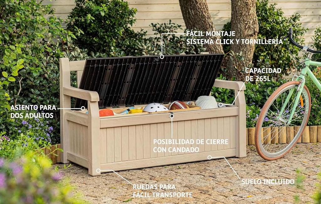 Outdoor Storage Bench 265L – Weather-Resistant Garden Seat - EVERNEST HOME & GARDEN