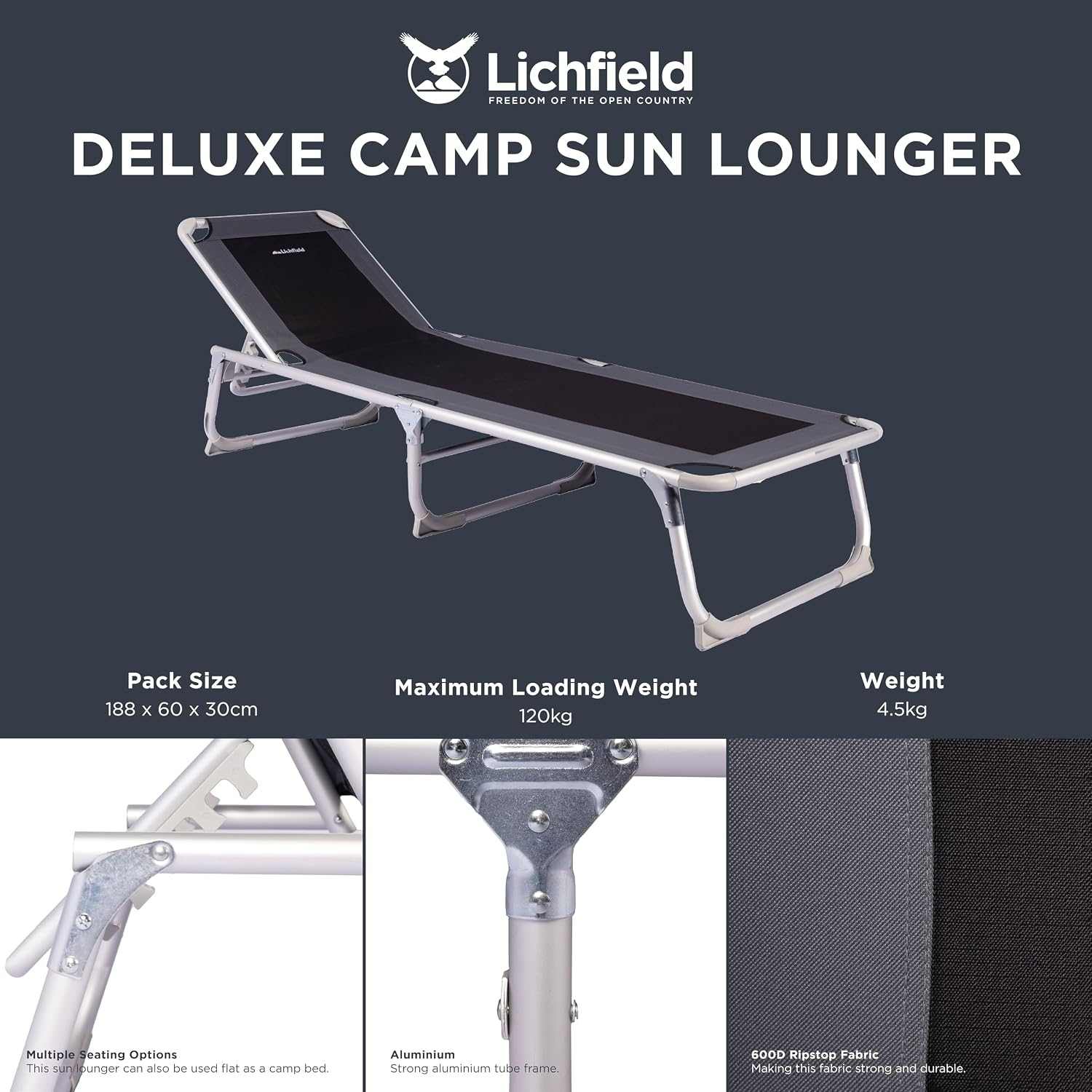 Foldable Sun Lounger Reclining Chair With 5 Positions - EVERNEST HOME & GARDEN