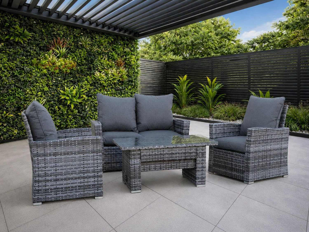 4 Seater Rattan Garden Sofa Set With Rising Table - EVERNEST HOME & GARDEN