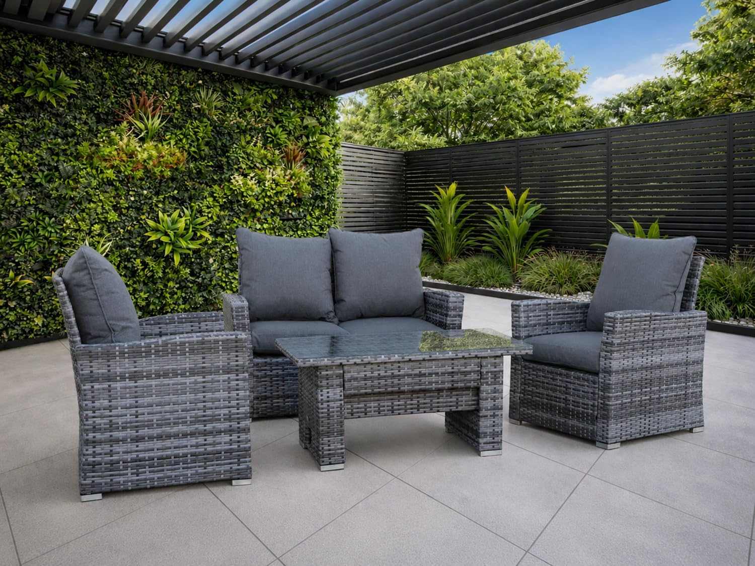 4 Seater Rattan Garden Sofa Set With Rising Table - EVERNEST HOME & GARDEN