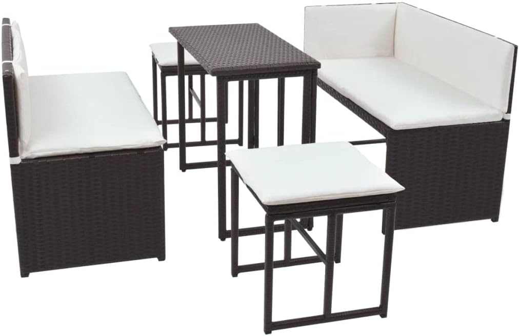 5-Piece Outdoor Patio Rattan Furniture Set With Cushions - EVERNEST HOME & GARDEN