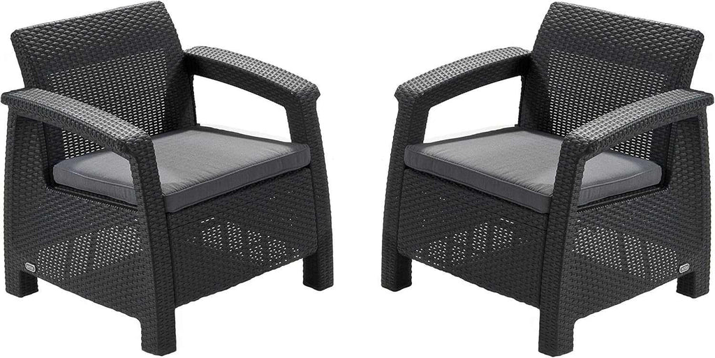 Outdoor rattan 4 seater sofa set with plush cushions and coordinating accent table on patio