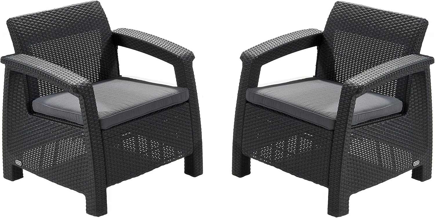 Outdoor rattan 4 seater sofa set with plush cushions and coordinating accent table on patio