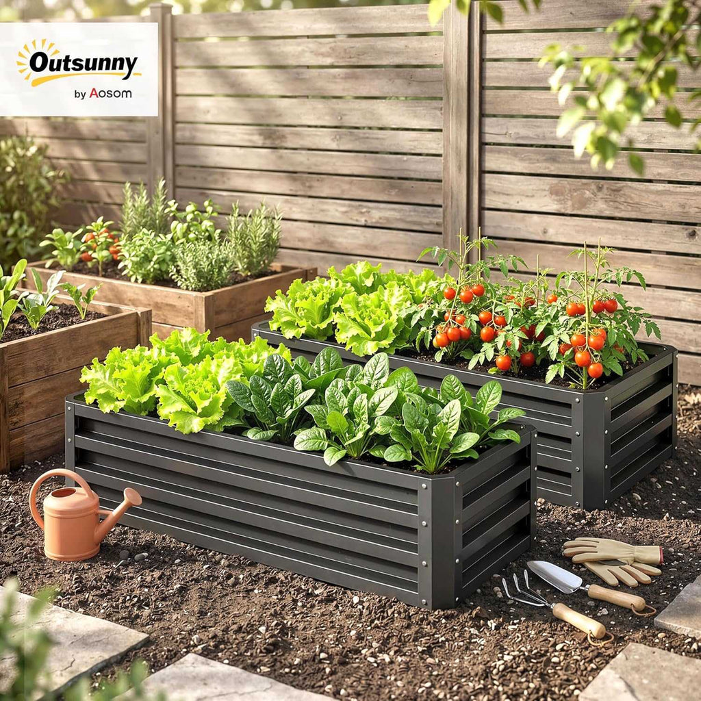 Set of 2 galvanized steel raised garden beds with waved design, ideal for vegetables and herbs