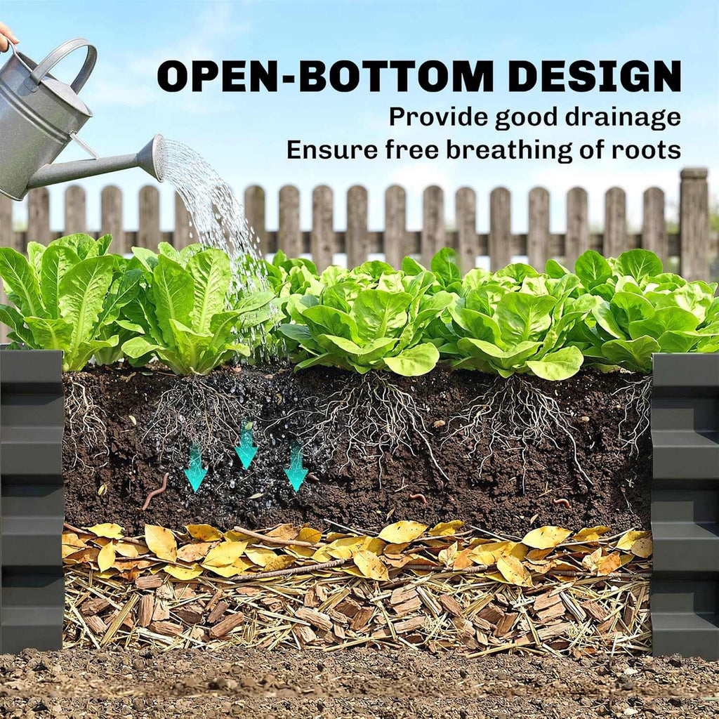 Set of 2 galvanized steel raised garden beds with waved design for growing vegetables and flowers