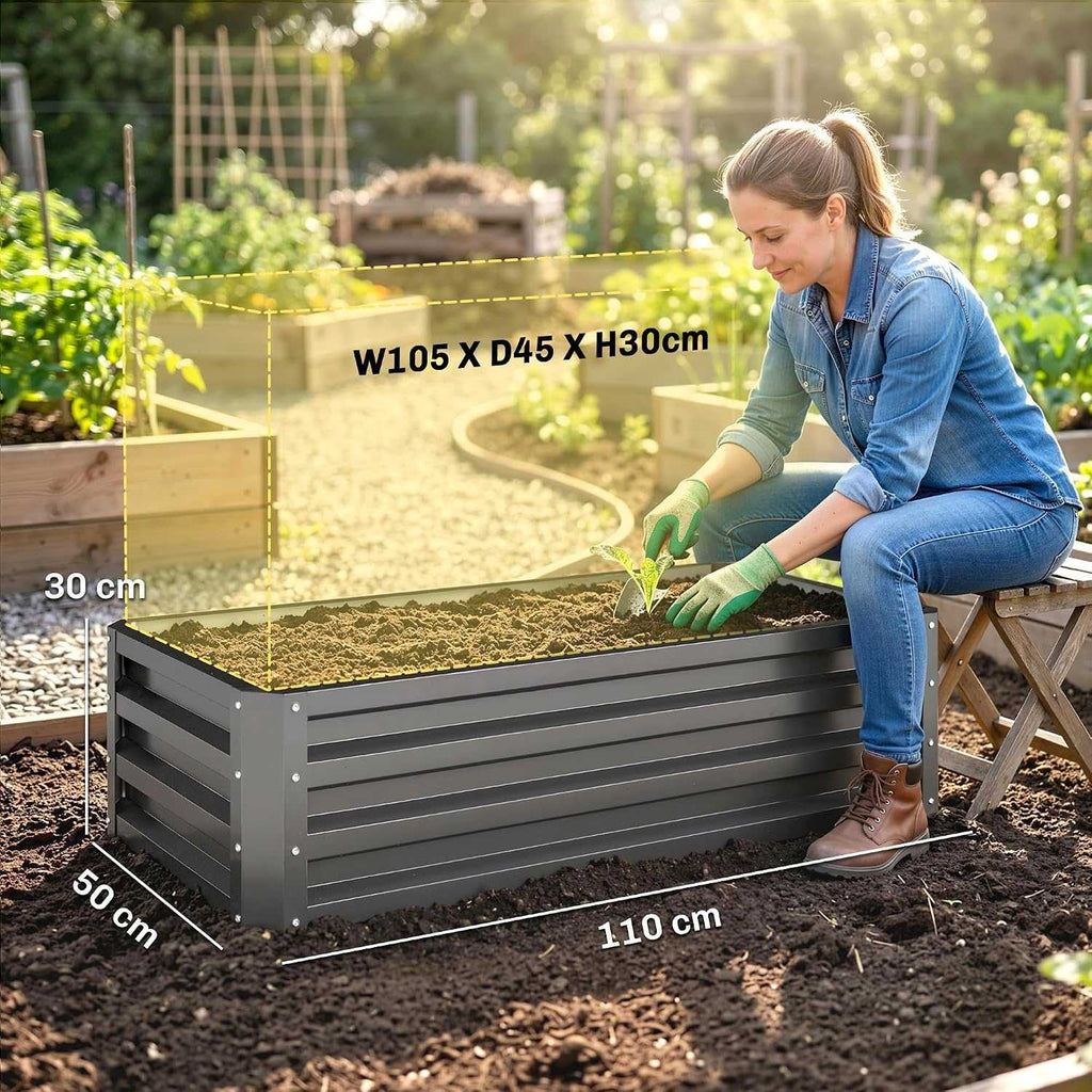 Set of 2 galvanized steel raised garden beds with waved panels for vegetables and flowers