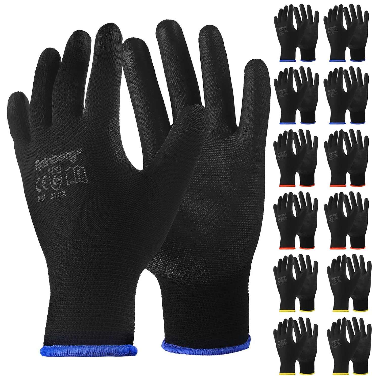 Pair of breathable PU coated safety work gloves with non-slip grip for versatile work tasks