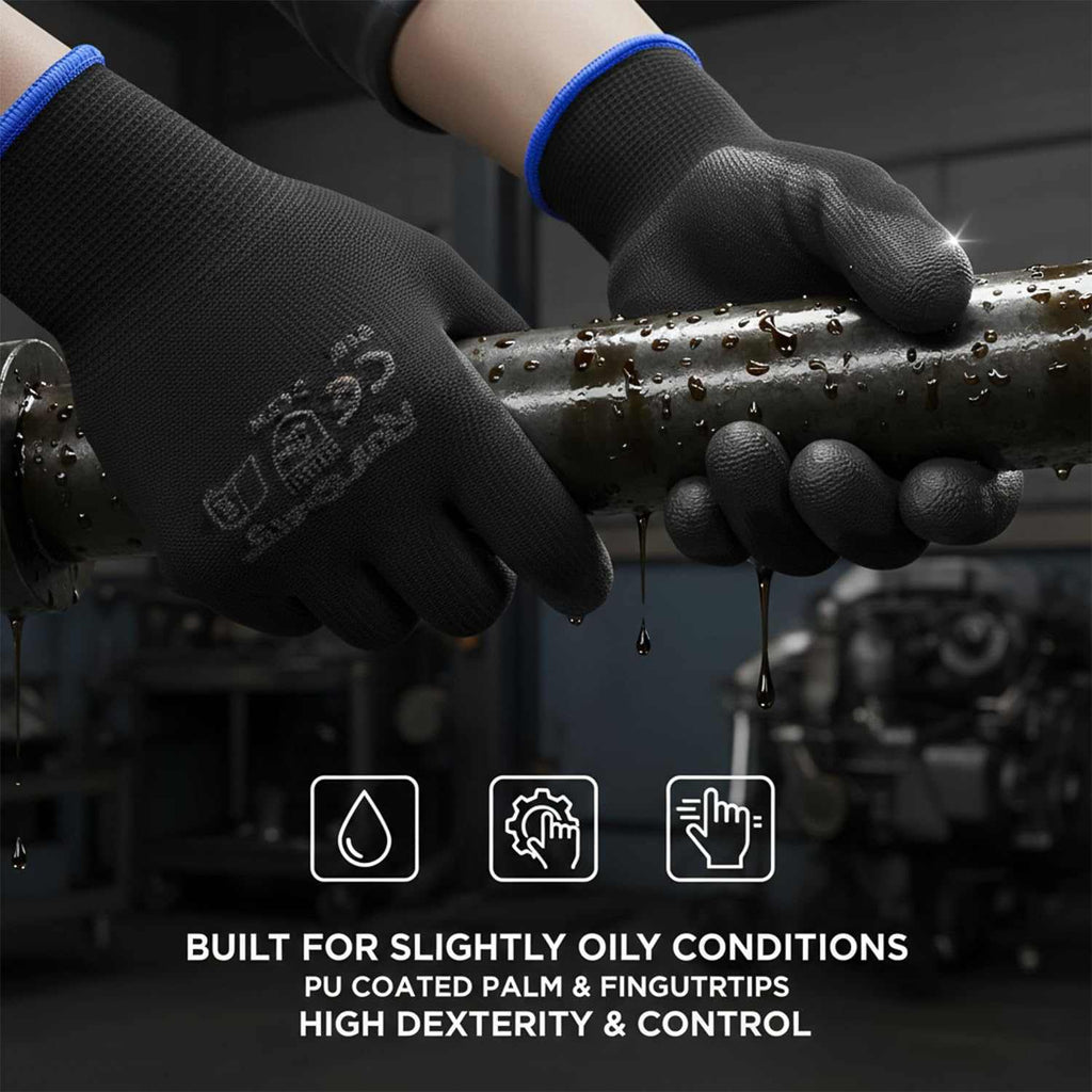 PU coated safety work gloves with breathable knit shell and non-slip grip for versatile tasks