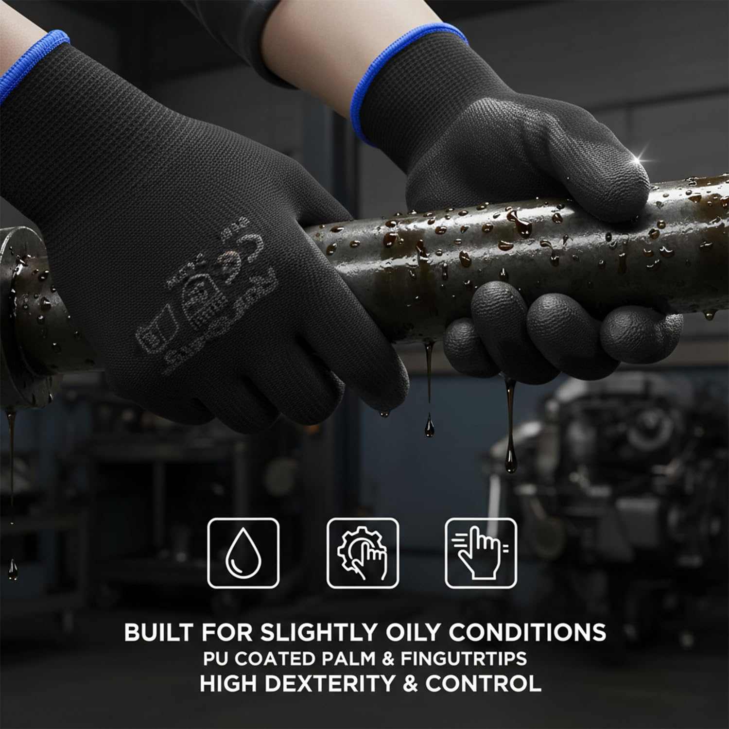 PU coated safety work gloves with breathable knit shell and non-slip grip for versatile tasks