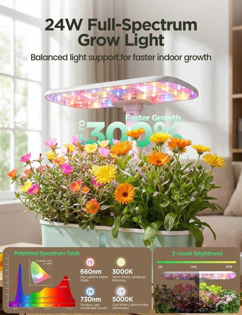Smart hydroponic indoor garden with WiFi app control and 10 pods for growing herbs and vegetables indoors
