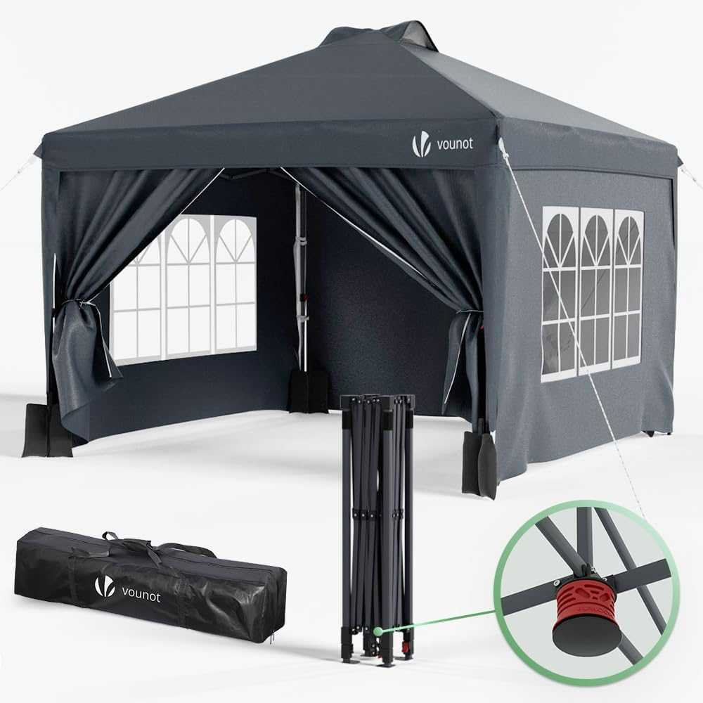 Pop Up 3x3 m heavy duty gazebo with sides, central lock, steel frame, and carry bag for easy transport