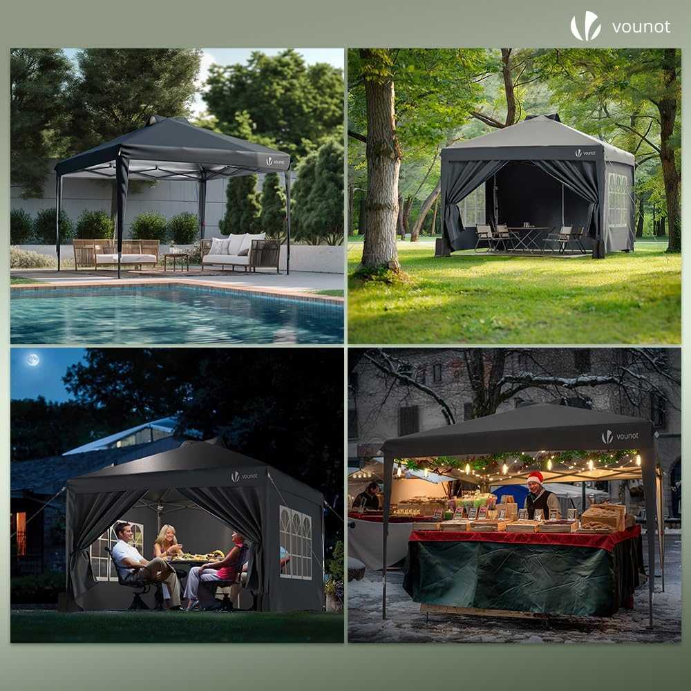 Pop up 3x3 m heavy duty gazebo with central lock and detachable side panels in garden setting