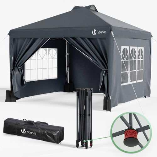 Pop Up 3x3 m heavy duty gazebo with sides, central lock, steel frame, and carry bag for outdoor shade and events