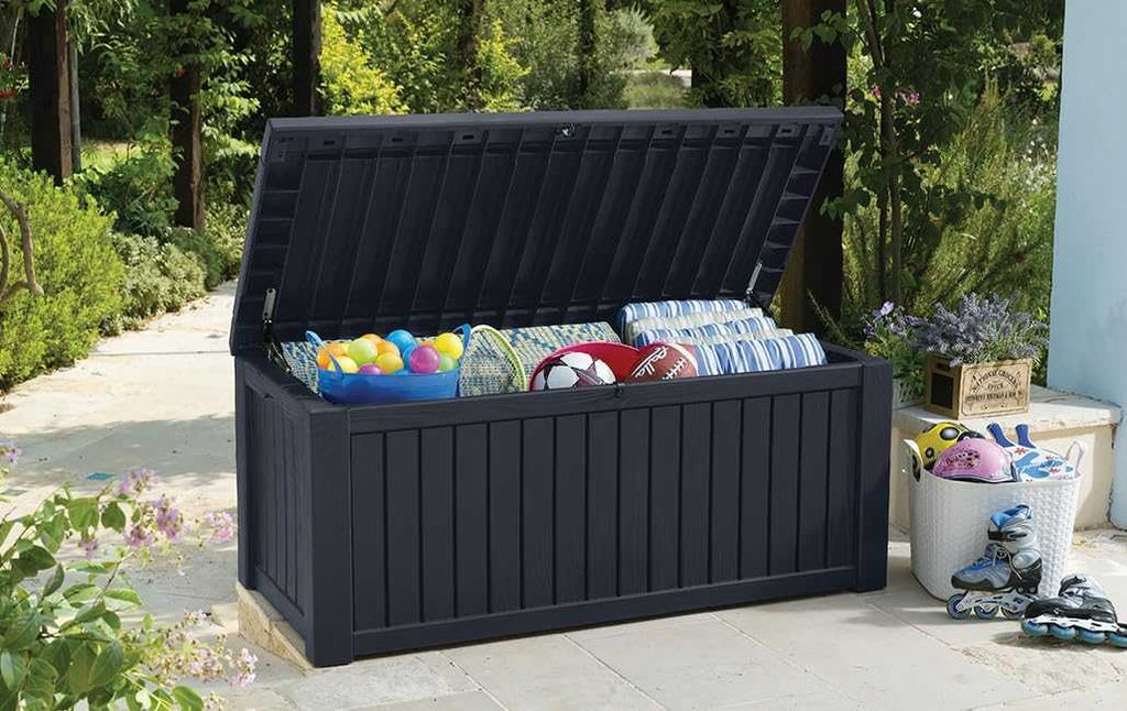 Outdoor Rockwood Cushion Storage Box 550L in anthracite for garden storage