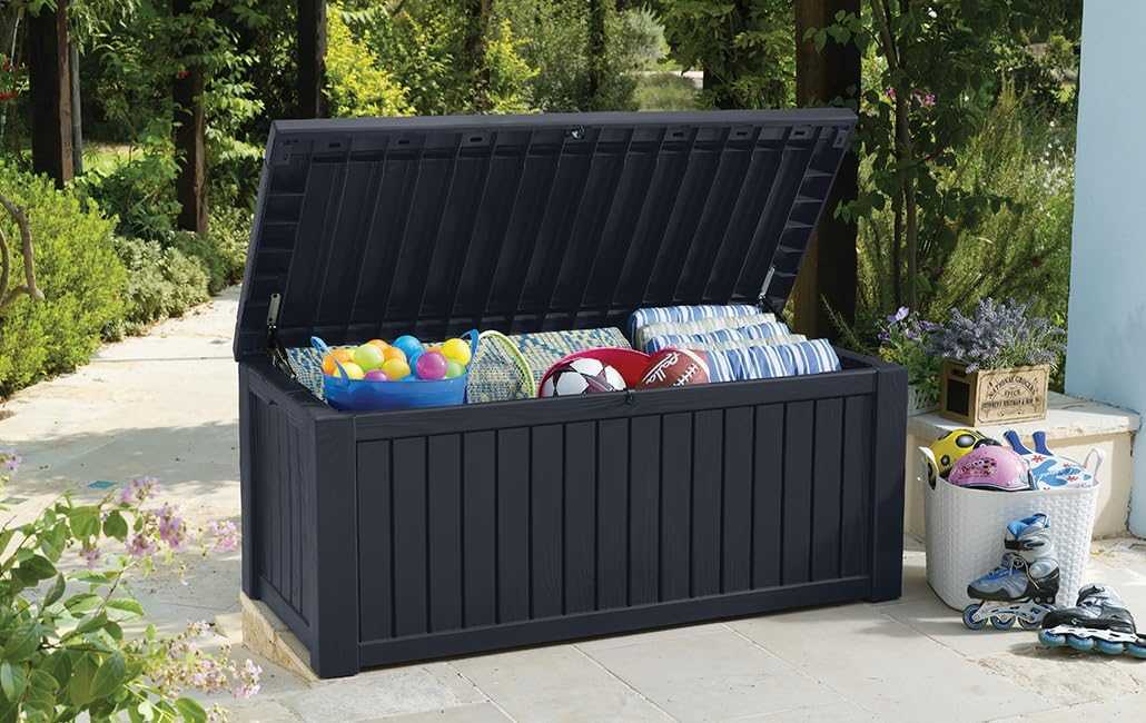 Outdoor Rockwood Cushion Storage Box 550L in anthracite for garden storage