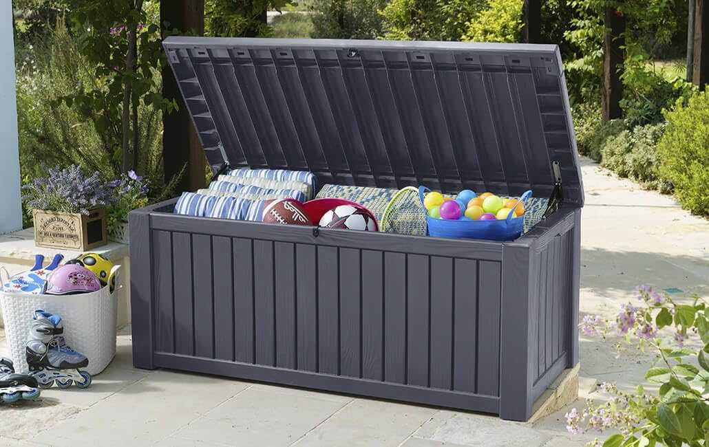 Outdoor Rockwood Cushion Storage Box 550L in anthracite for garden storage and organization