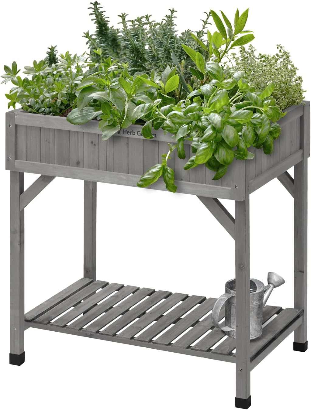 8-Pocket Raised Herb Planter in grey wash wood with eight compartments for growing herbs at a comfortable height