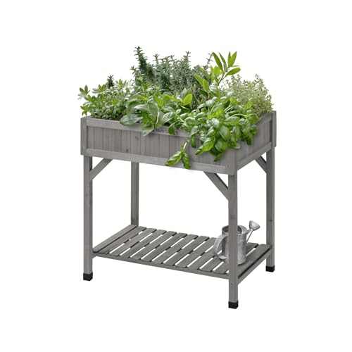 8-Pocket raised herb planter in grey wash wood with eight compartments for growing herbs at comfortable height